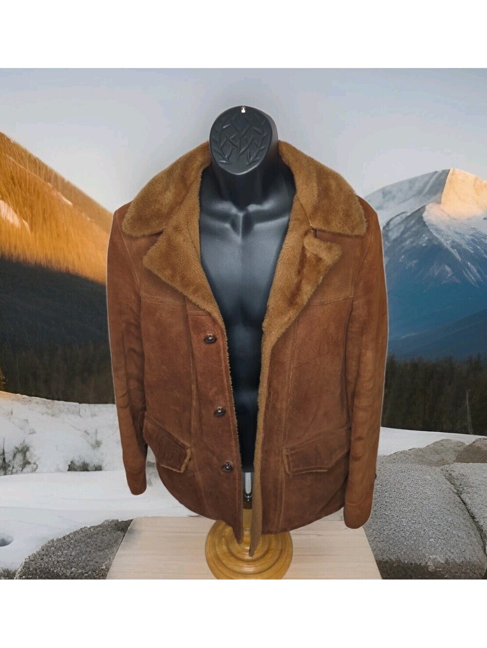 VTG 70s Sears Leather Shop Heavy Suede Coat Shearling Jacket Brown Men 40 Medium